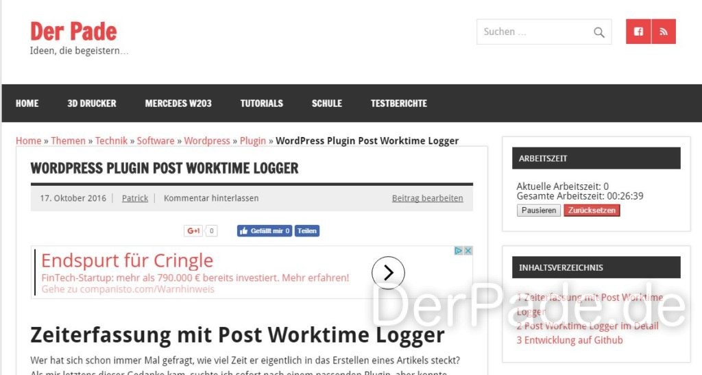 Post Worktime Logger v1.2.3 - Implementierung eines Frontend Widget, welches das Tracken der Arbeitszeit auch im Frontend für eingeloggte Benutzer ermöglicht. 